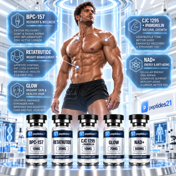 Men Bundle 5x research peptide vial by Peptides21